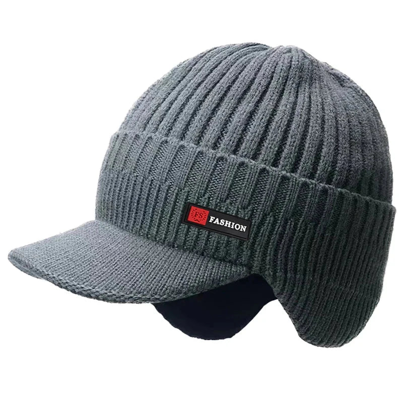 New Winter Men'S Hat – Outdoor Ear Protection Warm Knitted Cap with Windproof Visor, Thick Bicycle Scarf Cap for Men - Fit-Evolution